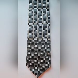 Vintage Pierre Balmain Couture Silk Tie Black Gray Geometric Made in USA